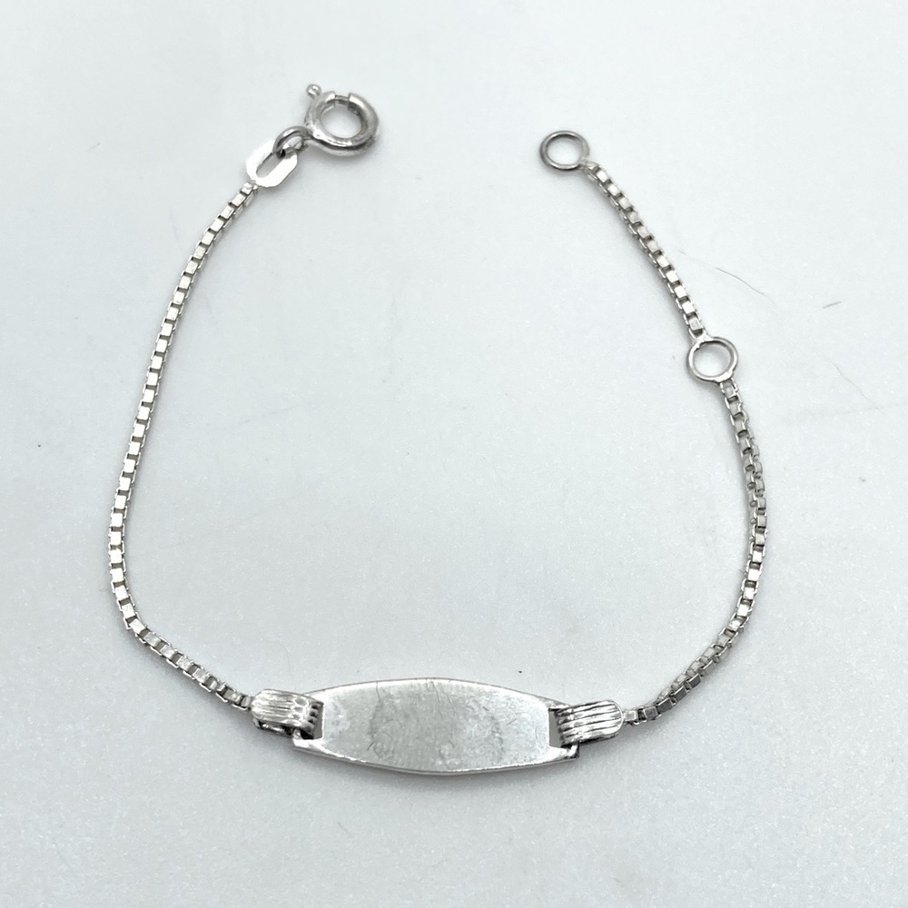 VTG Sterling Silver Childs Plate ID bracelet Blank for Engraving 4.9” - 5.7”